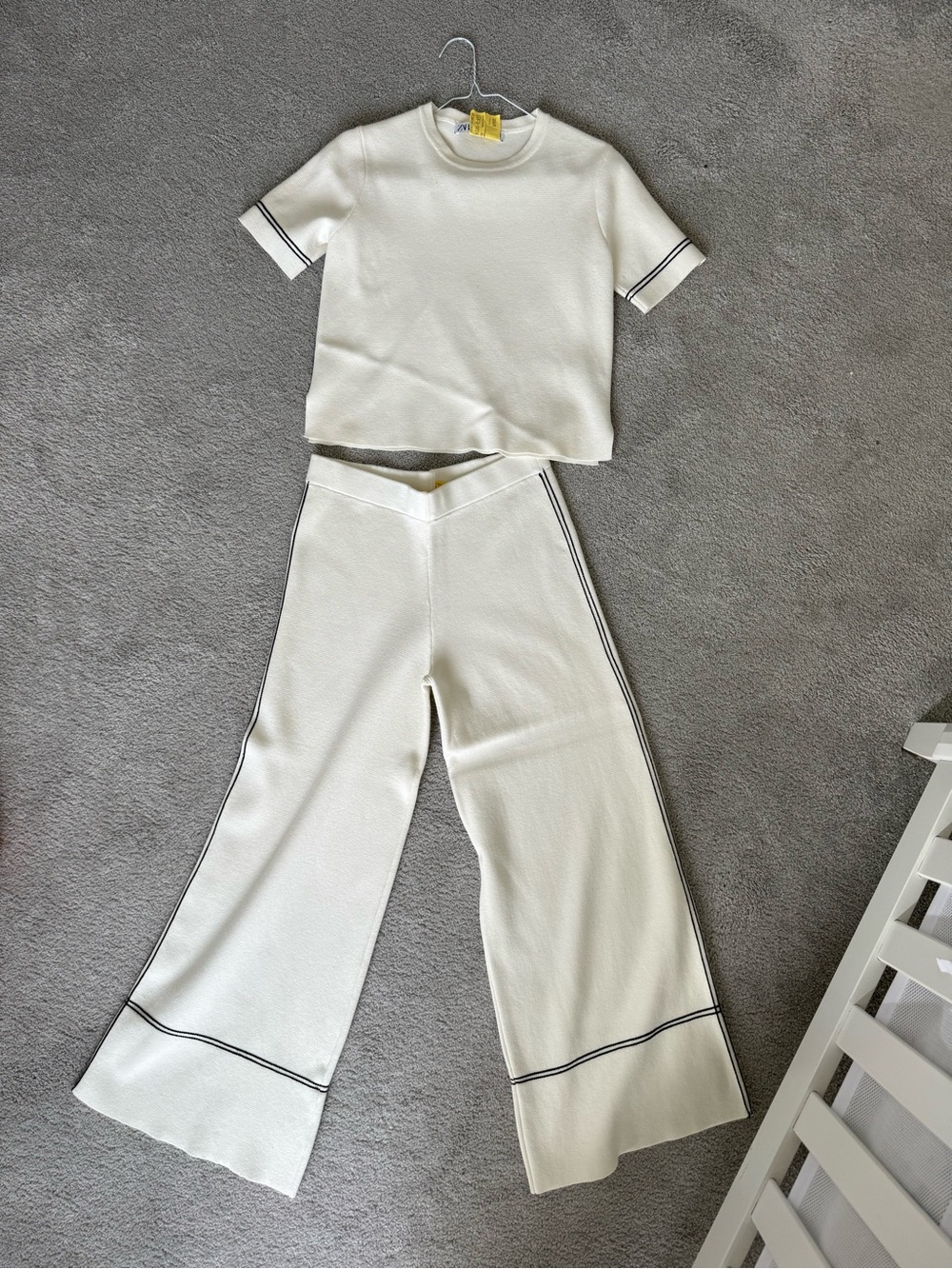 Zara Cream Wide-Leg Knit Pants & Top Set